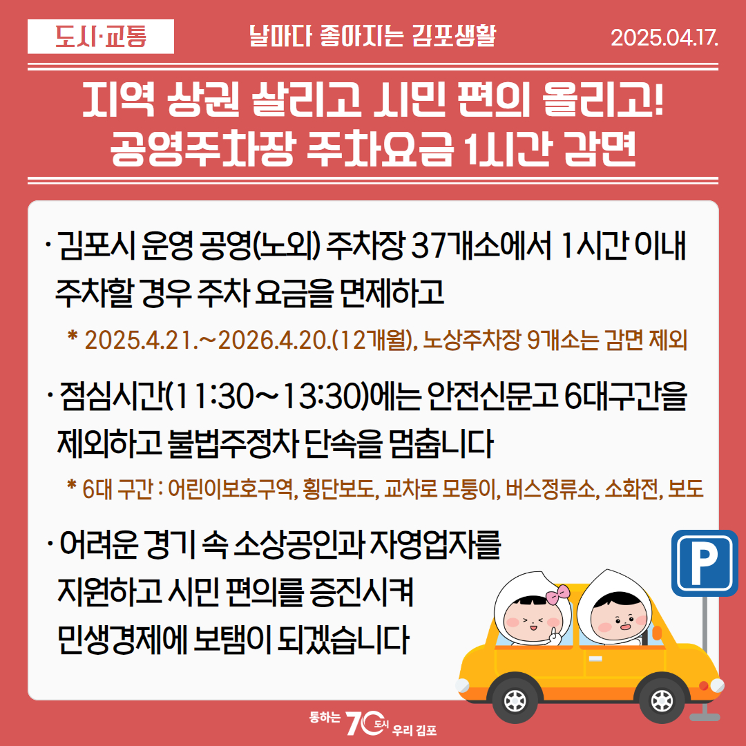 지역 상권 살리고 시민 편의 올리고! 공영주차장 주차요금 1시간 감면 이미지