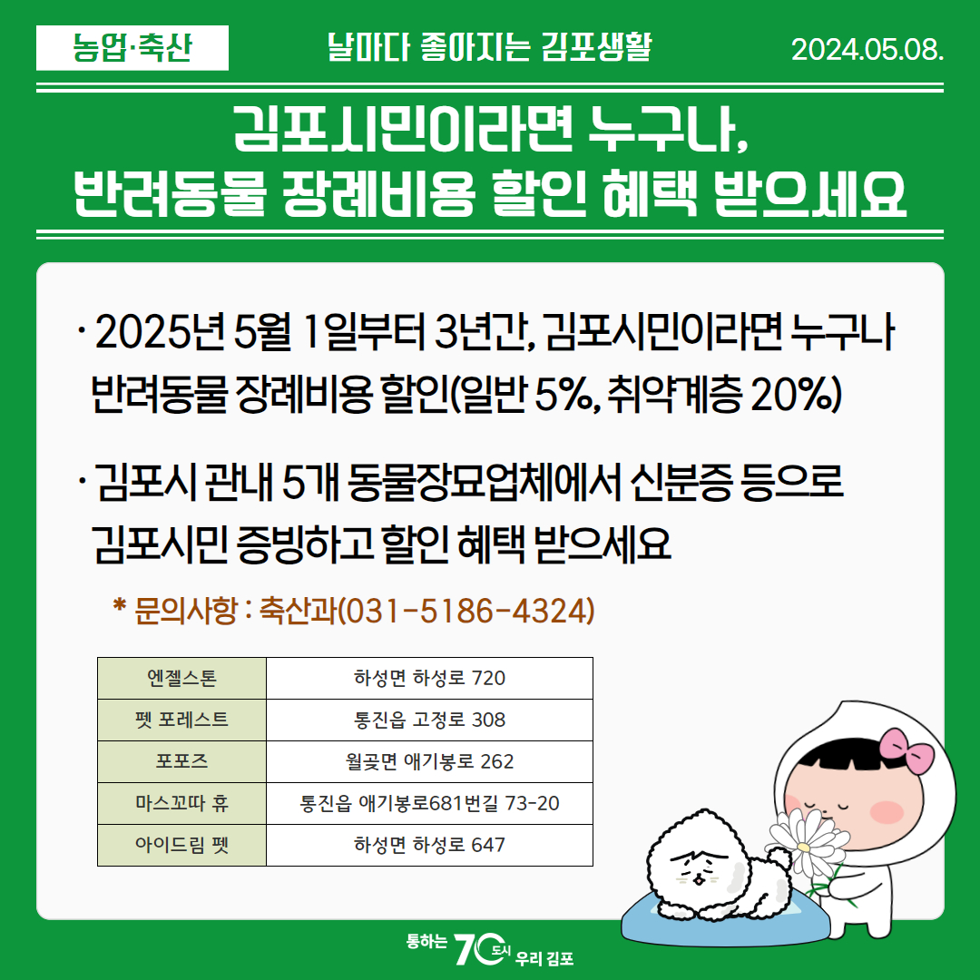 김포시민이라면 누구나, 반려동물 장례비용 할인 혜택 받으세요 이미지